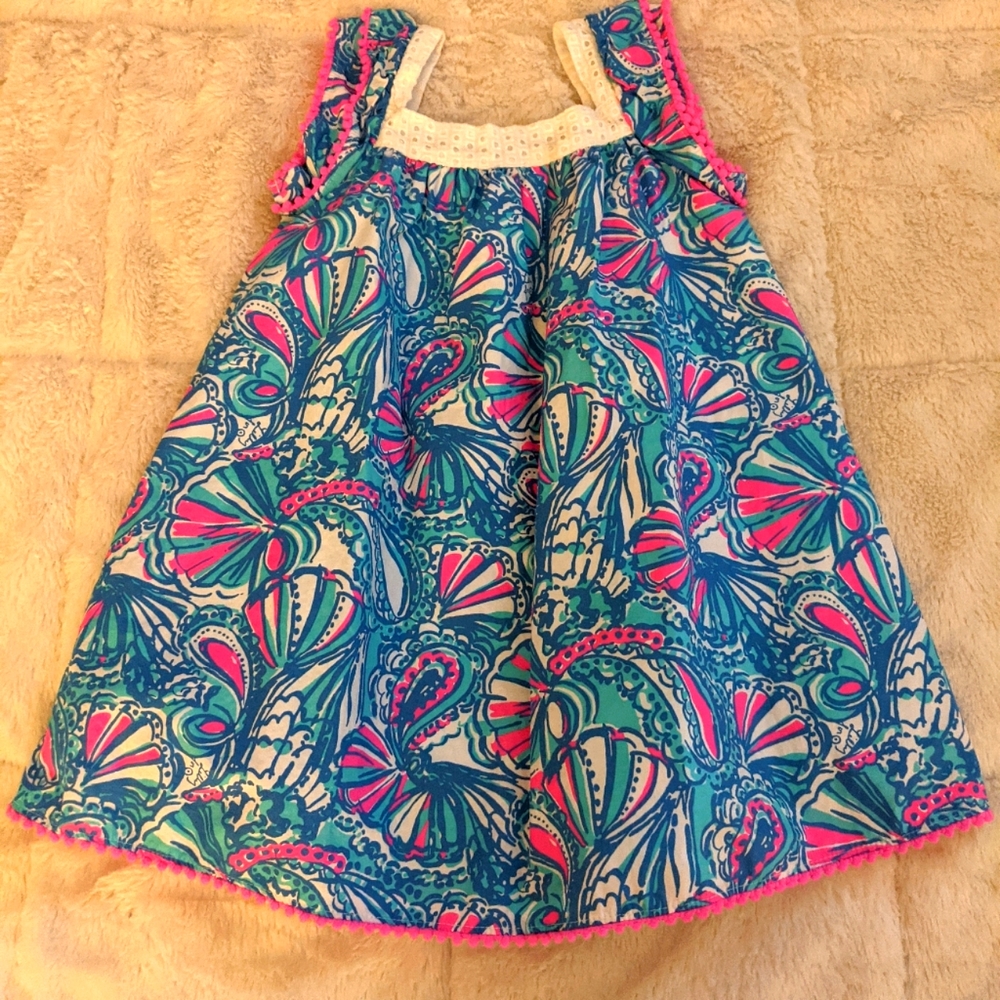 Lilly Pulitzer Blue & Pink My Fans Dress 4T